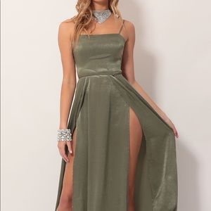 Olive silk maxi dress